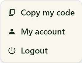Account dropdown menu, open on the “My account” entry