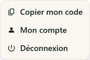 Menu déroulant du compte, ouvert sur l'entrée « Mon compte »