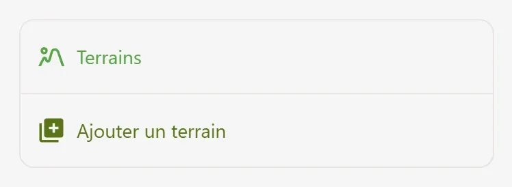 Menu latéral des terrains, avec l'entrée « Ajouter un terrain »
